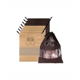 Aura Beige & Coffee Brown 8 Pieces Printed Water Resistant Shoe Cover Bag Organisers-picture-18