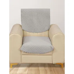 Aura Beige & Grey Solid Velvet 1 Seater Sofa Cover-picture-32