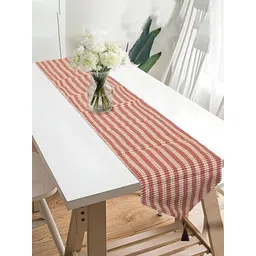 Aura Beige & Maroon Colored Striped 6 Seater Dining Table Runner-picture-15