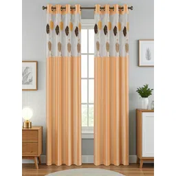 Aura Beige And White 2 Pieces Floral Printed Sheer Long Door Curtains-picture-22