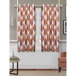 Aura Beige & White 2 Pieces Floral Room Darkening Window Curtains-picture-27