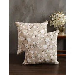 Aura Beige & White 2 Pieces Floral Square Cushion Covers-picture-26