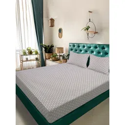 Aura Beige & White Ethnic Motifs Printed 300 TC Double King Bedsheet Set-2.50mX2.25m-picture-38