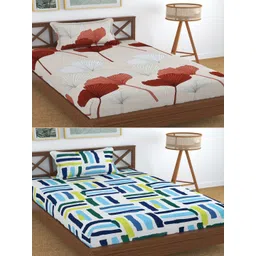 Aura Beige & White Floral 180 TC 2 Single Bedsheet with 2 Pillow Covers-picture-21