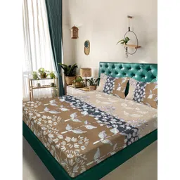 Aura Beige & White Floral 300 TC Super King Bedsheet Set 2.50 m x 2.25 m-picture-22