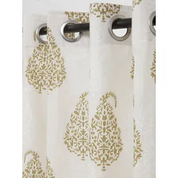 Aura Beige & White Floral Printed Sheer Door Curtain image 2