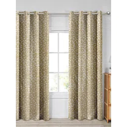 Aura Beige & White Set of 2 Floral Long Door Curtain-picture-29