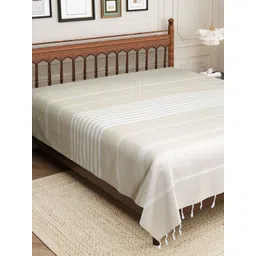 Aura Beige & White Striped 210 TC Cotton King Bedsheet 2.29 m x 2.54 m-picture-10