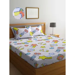 Aura Beige & Yellow Graphic 300 TC King Fitted Bedsheet Set 2.50 m x 2.15 m-picture-16