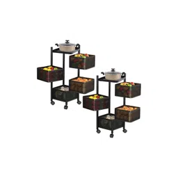 Aura Black 2 Pieces Revolving 4-Layer Multipurpose Storage Rack With Wheels image 4