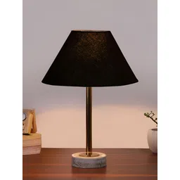 Aura Black & Copper Toned Frustum Shaped Cotton Shade Wooden Table Lamp-picture-13