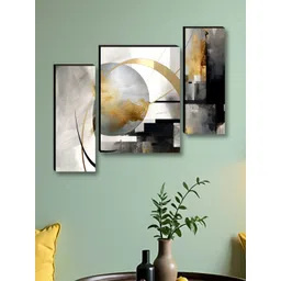 Aura Black & Gold-Toned 3 Pieces Abstract Wooden Wall Art-picture-51