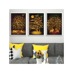 Aura Black & Gold-Toned 3 Pieces Wood Abstract Wall Paintings-picture-33