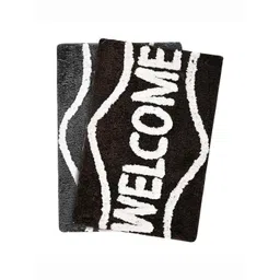 Aura Black & Grey 2 Pieces Welcome Printed Microfibre Rectangle Soft Anti-Skid Doormats-picture-18