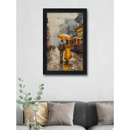 Aura Black & Orange Couple Walking In The Rain Under An Umbrella Wall Art-picture-30