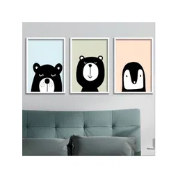 Aura Black & White 3 Piece Wood Birds and Animals Wall Paintings-image-48