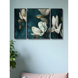 Aura Black & White 3 Pieces Floral And Botanical Printed Wood Wall Art-image-2