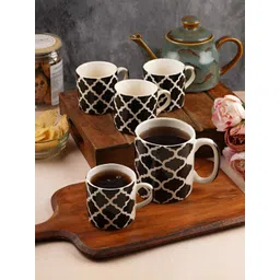 Aura Black & White Ethnic Motifs Printed Ceramic Glossy Mugs Set of Cups and Mugs-image-14