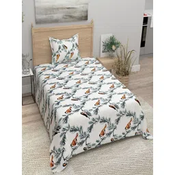 Aura Black & White Floral 144 TC Single Bedsheet with 1 Pillow Covers-picture-25