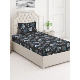 Aura Black & White Floral Printed 350 TC Single Bedsheet Set 2.15 m x 1.50 m-picture-28