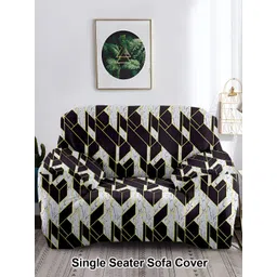 Aura Black & White Printed Polyester 1 Piece Sofa Cover With Arms-picture-20