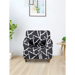 Aura Black & White Printed Single Seater Sofa Cover With Arms-picture-25