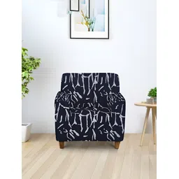 Aura Black & White Printed Stretchable 1 Seater Sofa Cover With Arms-picture-24