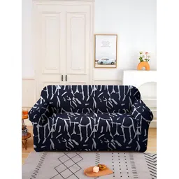 Aura Black & White Printed Stretchable 2 Seater Sofa Cover With Arms-picture-16
