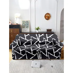 Aura Black & White Printed Three Seater Sofa Cover With Arms-picture-27