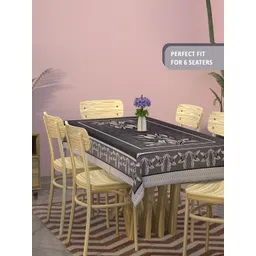 Aura Black Floral Cotton 6-Seater Table Cover with Embroidered details-picture-10