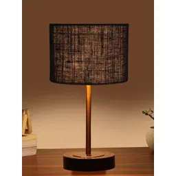 Aura Black Textured Wood Contemporary Cylindrical Shaped Table Lamp-picture-32