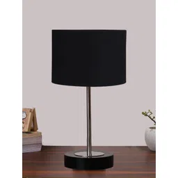 Aura Black Textured Wood Contemporary Cylindrical Shaped Table Lamp-picture-14