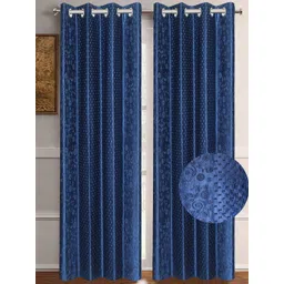 Aura Blue 2 Pieces Floral Room Darkening Window Curtains-picture-25