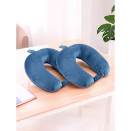 Aura Blue 2 Pieces Memory Foam Filled Faux Velvet Travel Pillow-picture-15