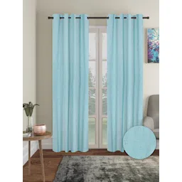 Aura Blue 2 Pieces Polyester Blackout Door Curtains-picture-27