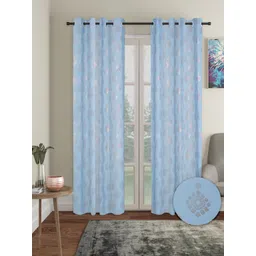 Aura Blue 2 Pieces Polyester Ethnic Motif Blackout Long Door Curtains-picture-40