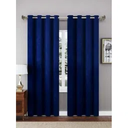 Aura Blue 2 Pieces Window Velvet Curtains image 1