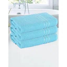 Aura Blue 3 Pieces Striped Cotton 150 GSM Bath Towels-picture-46