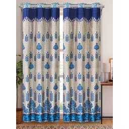 Aura Blue & Beige 2 Pieces Floral Printed Door Curtain-picture-21