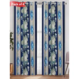 Aura Blue & Beige Set of 4 Floral Door Curtain-picture-13