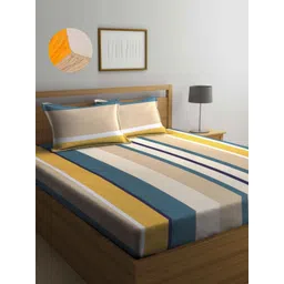 Aura Blue & Beige Striped 300 TC King Bedsheet Set 2.50 m x 2.25 m-picture-19