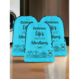 Aura Blue & Black 3 Pieces Printed Reusable Cloth Storage Bag Organisers-picture-35