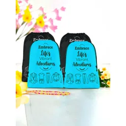 Aura Blue & Black 4 Pieces Printed Reusable Cloth Storage Bag Organisers-picture-32