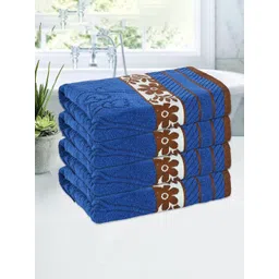 Aura Blue & Brown 4 Pieces Printed Cotton 150 GSM Bath Towels-picture-13