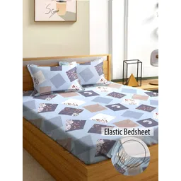 Aura Blue & Brown Abstract Printed 180 TC Queen Bedsheet With 2 Pillow Covers-picture-32