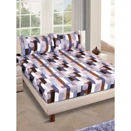 Aura Blue And Brown Printed 210 TC King Bedsheet Set 2.69 m x 2.69 m image 1
