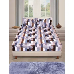 Aura Blue And Brown Printed 210 TC King Bedsheet Set 2.69 m x 2.69 m image 4