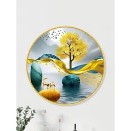 Aura Blue & Gold-Toned Single Piece MDF Birds and Animals Wall Paintings-image-40