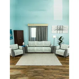 Aura Blue & Green Printed 5 Seater Cotton Sofa Cover-picture-48