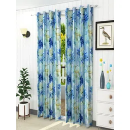 Aura Blue & Green Set of 2 Floral Room Darkening Door Curtain-picture-34